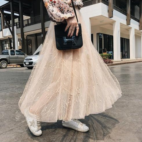 Beige Pearl Maxi Skirt