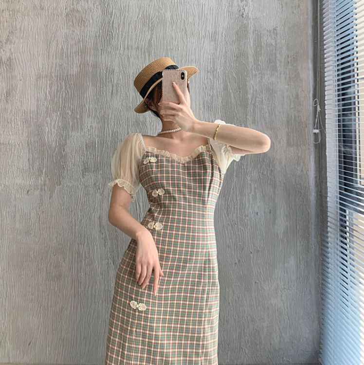 French Style Retro Plaid Dress