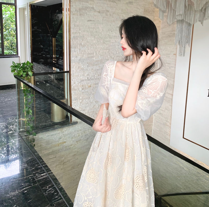 Korea Puff Sleeve Lace Dress