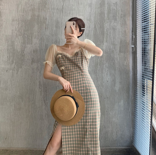 French Style Retro Plaid Dress