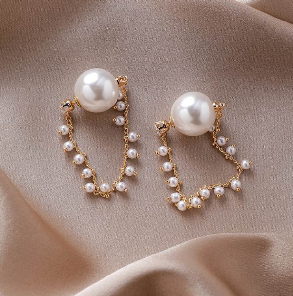 Korean Simulated Pearl Chain Earrings - Image 2
